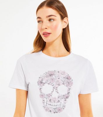 Floral Ornamented Skull Womens T-Shirt 